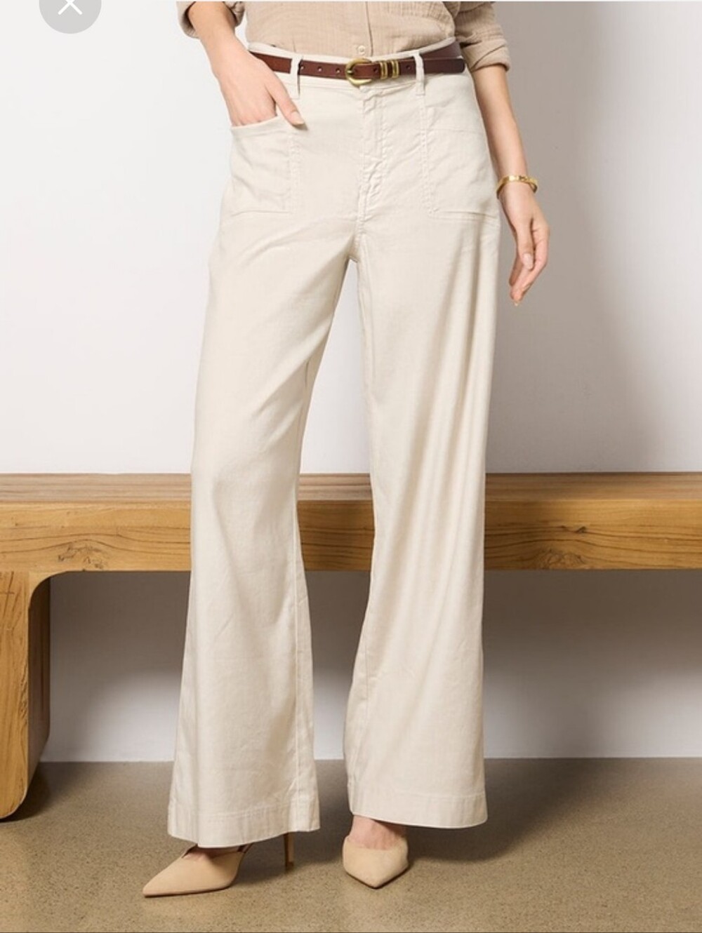 Evereve Jolie Stretch Linen Wide-Leg Pants In Barely Beige Size 30